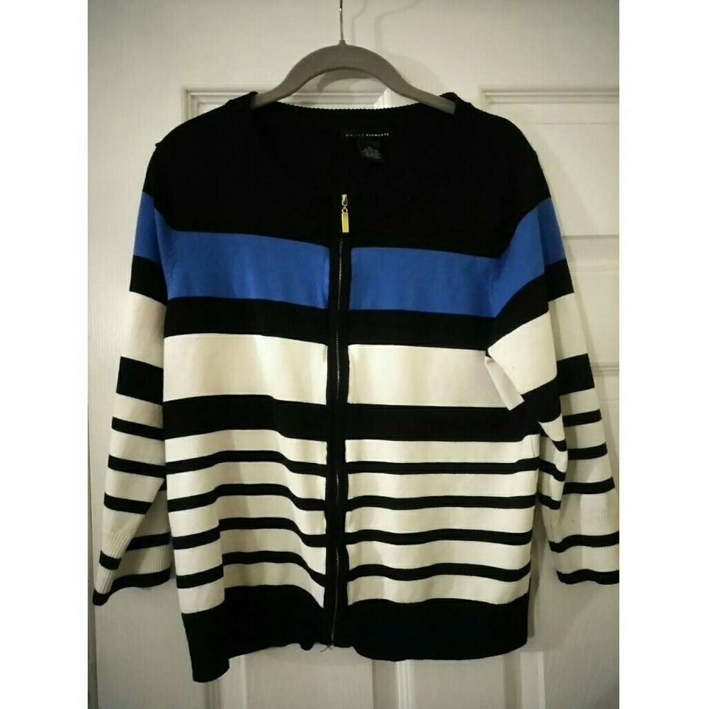 Striped cardigan sweater.